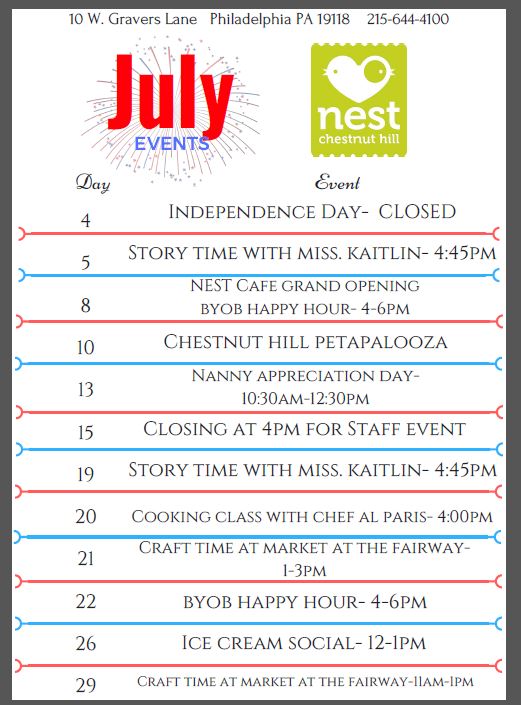 NEST summer schedule